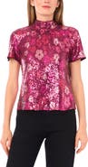 CeCe Floral Sequin Mock Neck Top