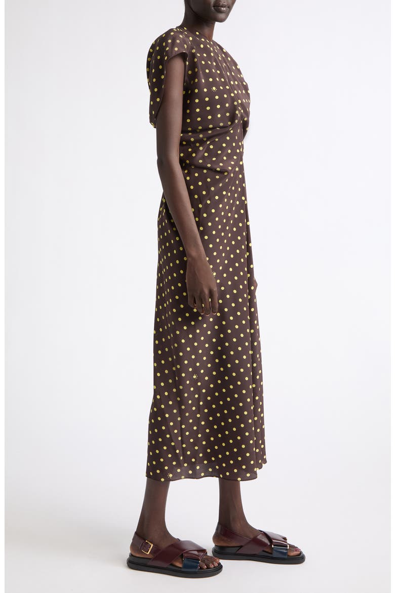 Polka Dot Silk Crêpe de Chine Dress, Alternate, color, PRM53 SADELLE BROWN