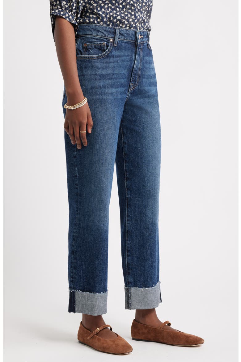 Cuffed High Waist Straight Leg Jeans, Alternate, color, DARK WASH