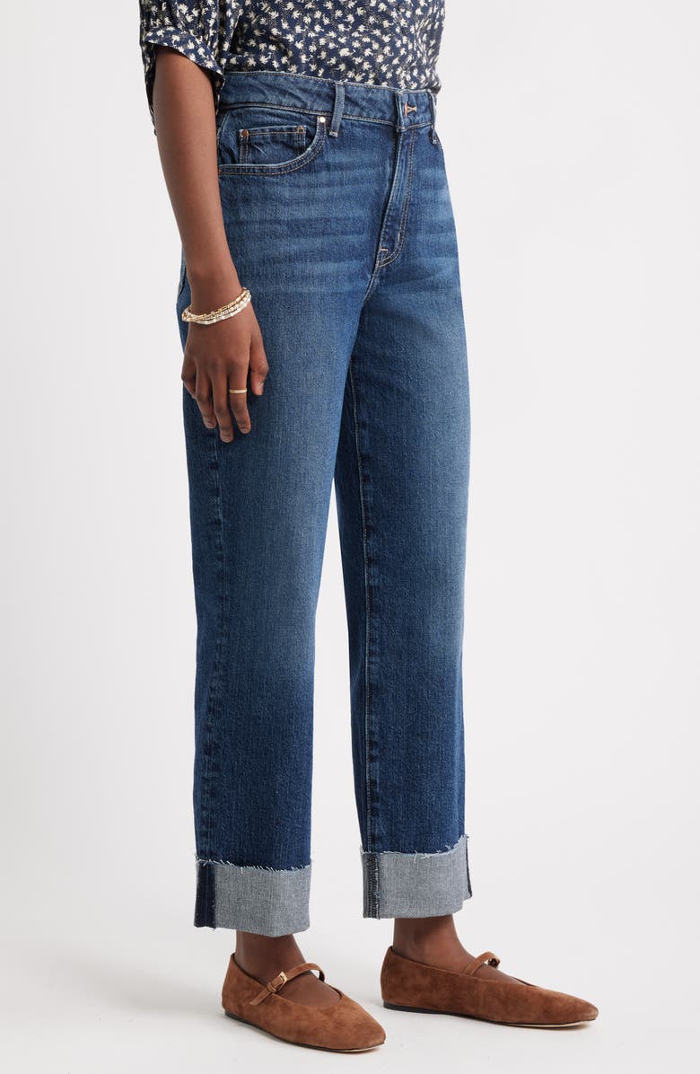 Treasure & Bond Cuffed High Waist Straight Leg Jeans, Alternate, color, Dark Wash