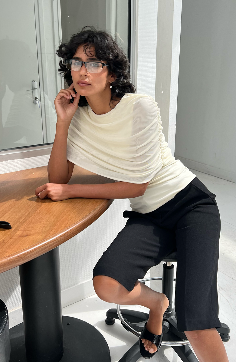 SAEMDI Mesh Cape Top, Alternate, color, Cream