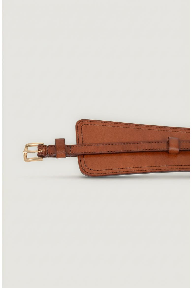 Leather Waist Belt with Layered Strap and Buckle, Alternate, color, Brown