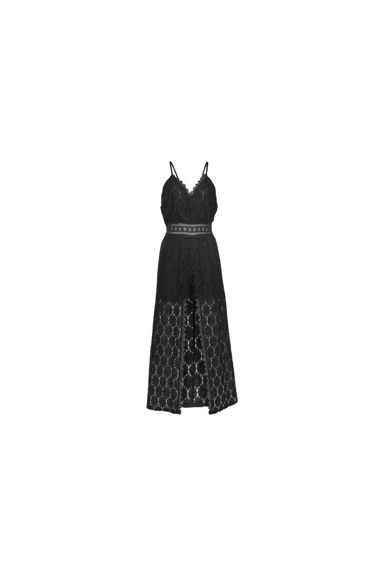 Women's Lace Maxi Overlay Romper, Alternate, color, Black
