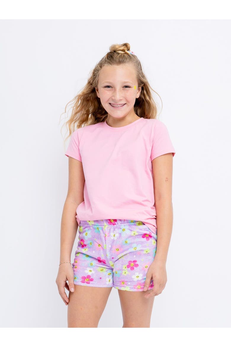 Daisy Smiles Plush Lounge Shorts, Alternate, color, Lavender