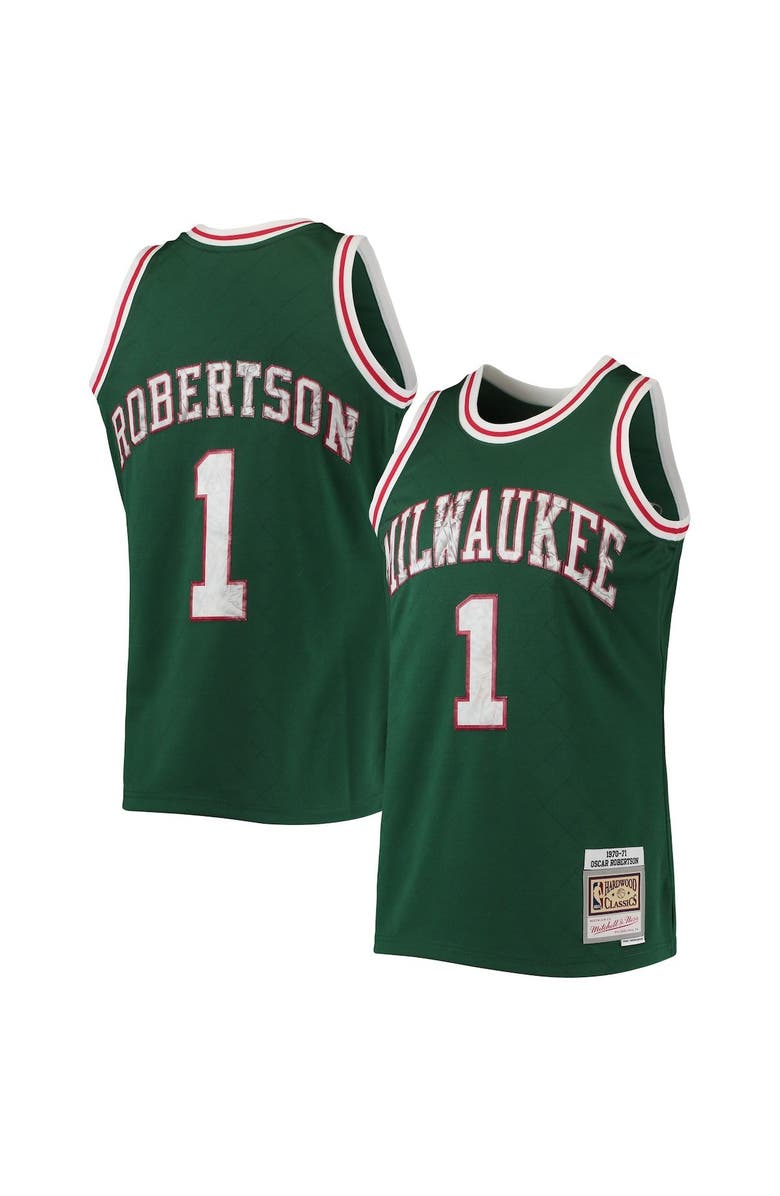 Mitchell & Ness Men's Mitchell & Ness Oscar Robertson Green Milwaukee Bucks 1996/97 Hardwood Classics NBA 75th Anniversary Diamond Swingman Jersey, Alternate, color, 