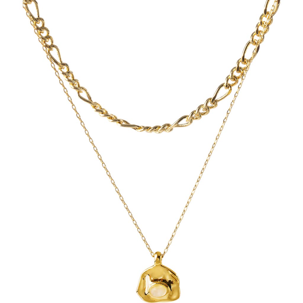 Classicharms Aria Gemstone Pendant Necklace and Figaro Chain Layering Set in Gold/translucent White  product