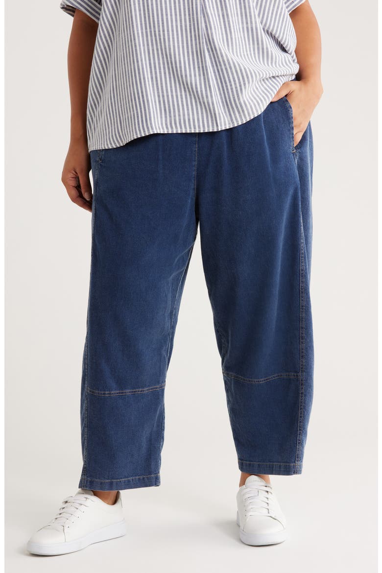 Piqué Barrel Leg Ankle Pants, Main, color, INDIGO