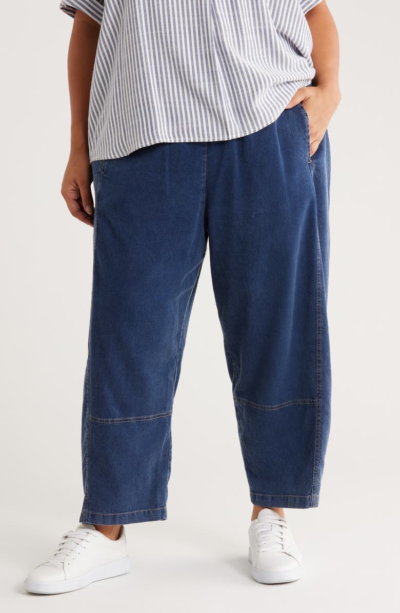 MAX STUDIO Piqué Barrel Leg Ankle Pants, Main, color, Indigo