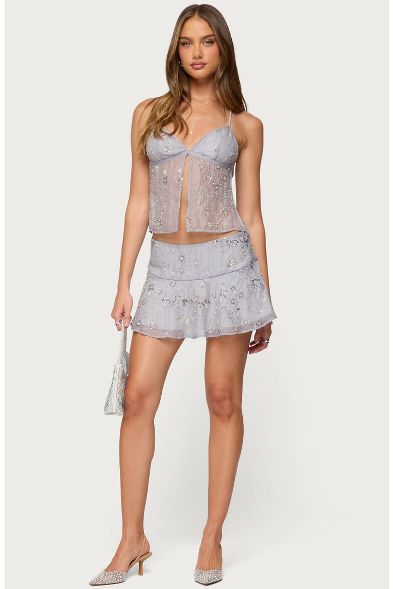 Kylie Beaded Split Front Top, Alternate, color, GRAY