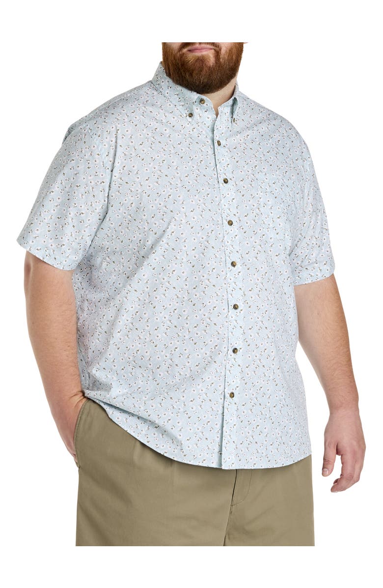 Harbor Bay by DXL Big & Tall Easy-Care Floral Print Sport Shirt, Main, color, Blue