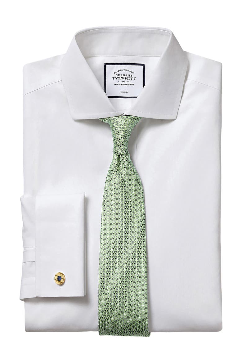 Non-Iron Poplin Cutaway Slim Fit Shirt Single Cuff, Alternate, color, WHITE