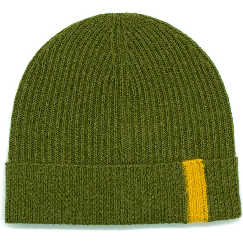 Portolano Contrast Detail Rib Cuff Beanie In Green