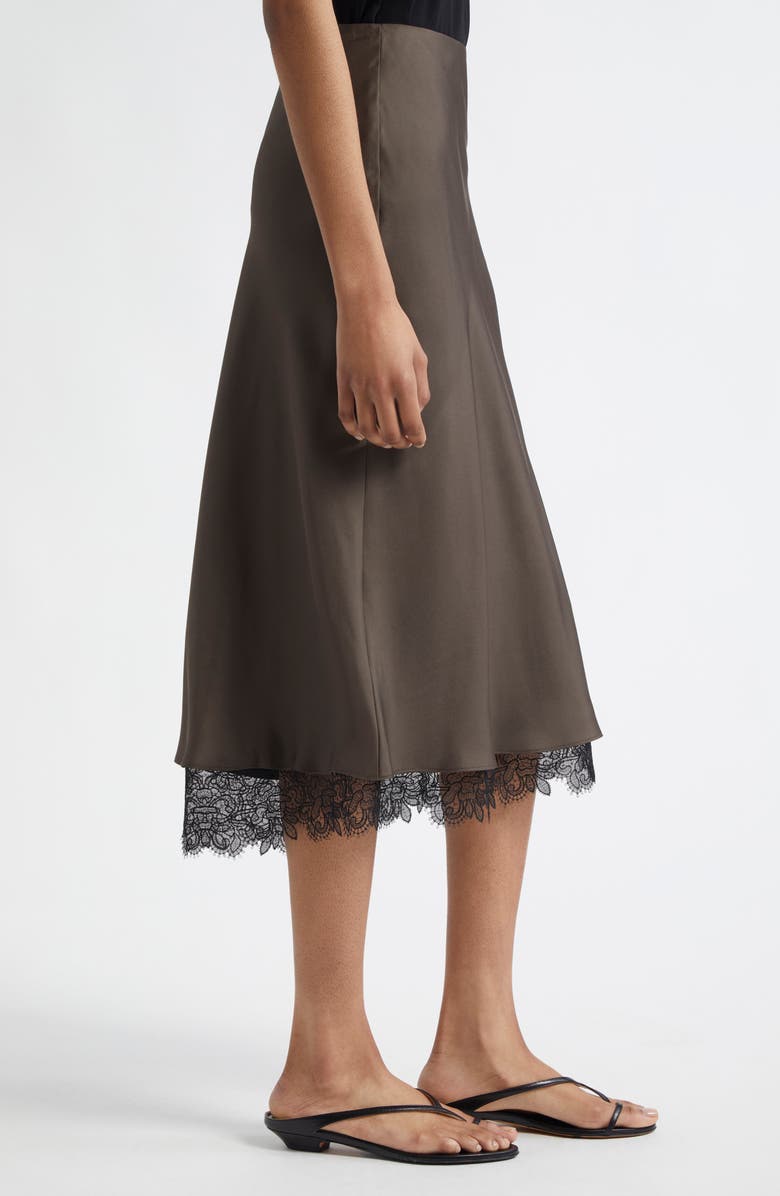 Róhe Lace Trim Silk Midi Skirt, Alternate, color, Earth