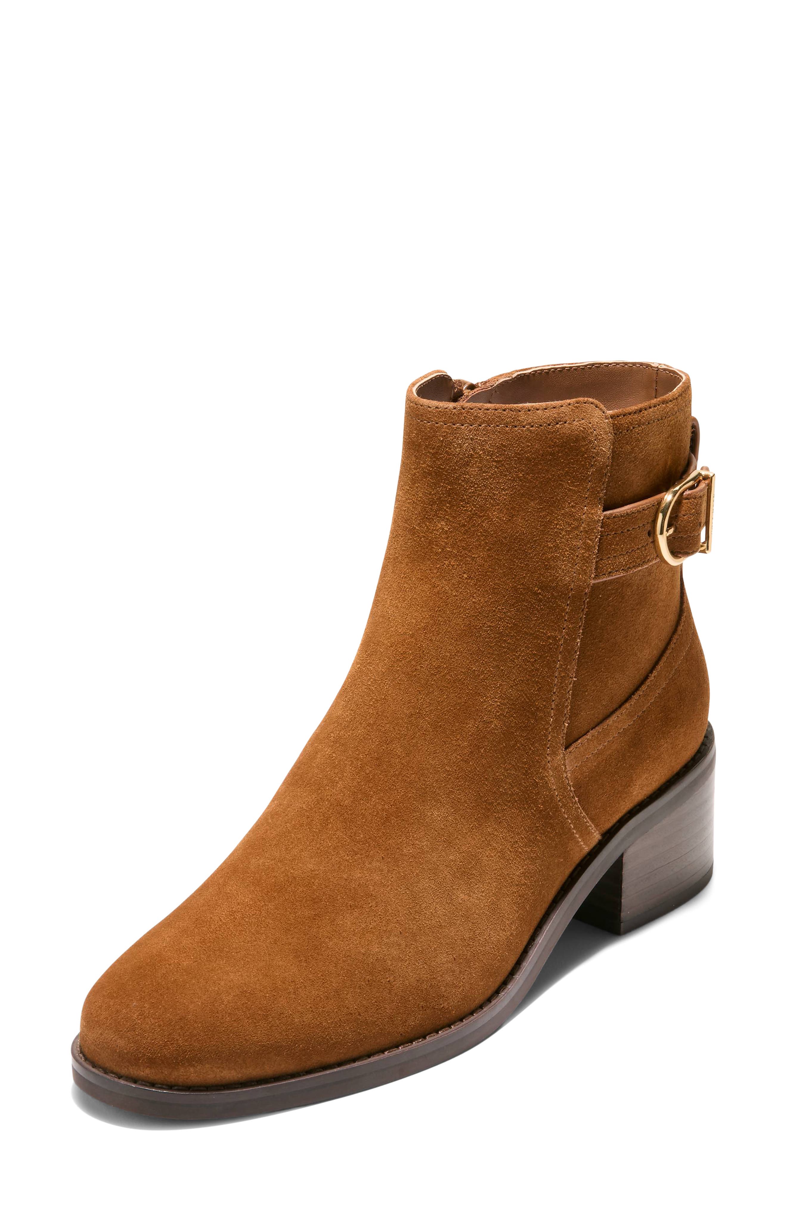 Haddie Buckle Leather Bootie, Alternate, color, TOBACCO SUEDE