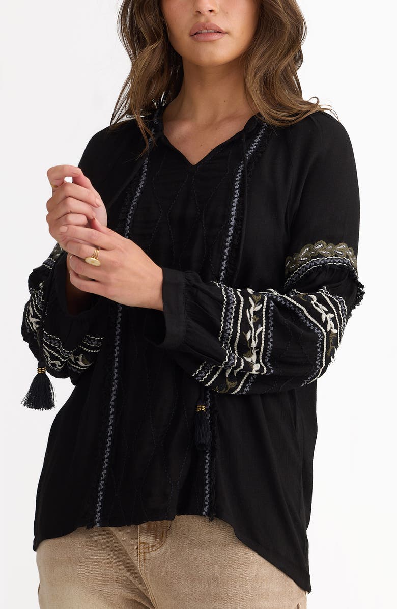 Talisman the Label Florence Embroidered Crepe Top, Alternate, color, Black