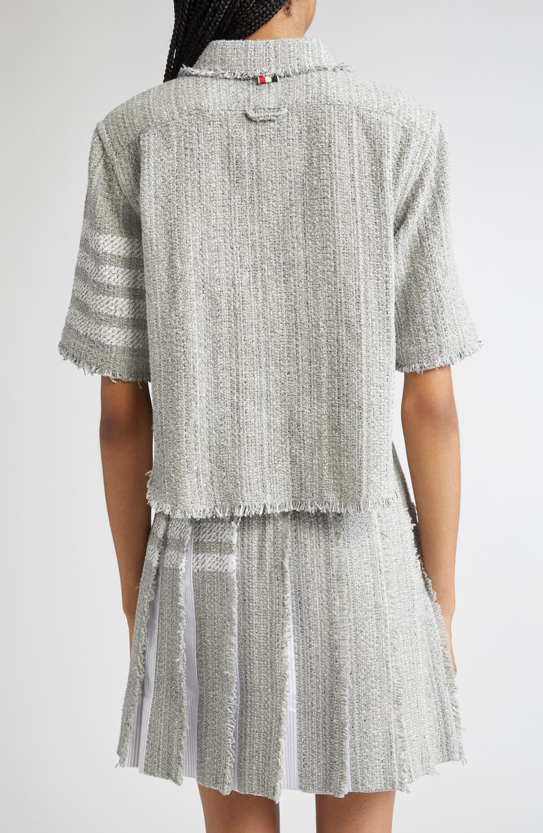 Thom Browne 4-Bar Short Sleeve Eyelash Tweed Crop Shirt Jacket, Alternate, color, Medium Grey