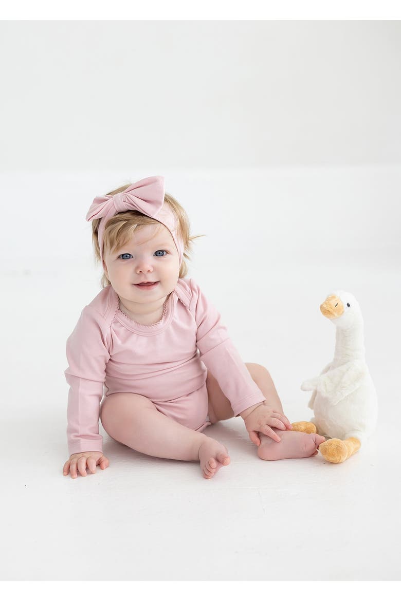 Whimsical Wildflower Long Sleeve Solid Scalloped Trim Bodysuit, Main, color, Pink