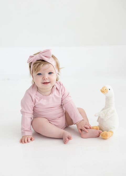 Whimsical Wildflower Long Sleeve Solid Scalloped Trim Bodysuit