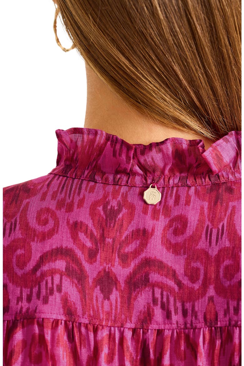 Seaside Ikat Ruffle Neck Shirt, Alternate, color, PINK PAPAYA