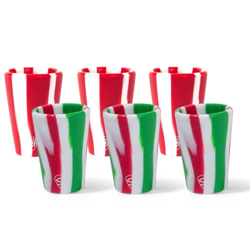 Silipint Silicone 1.5oz Shot Glasses 6 Pack 3 Poinsettia & 3 Peppermint
