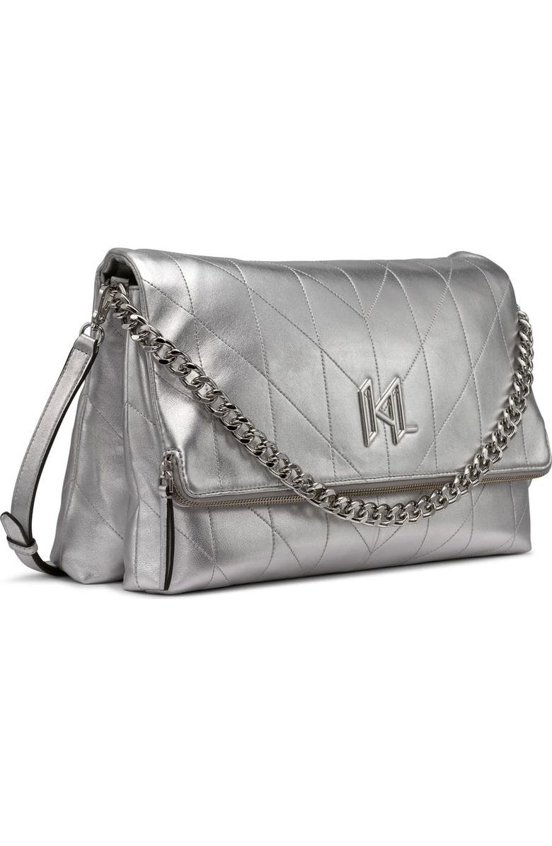 KARL LAGERFELD PARIS Lavande Large Crossbody, Alternate, color, Metallic Silver