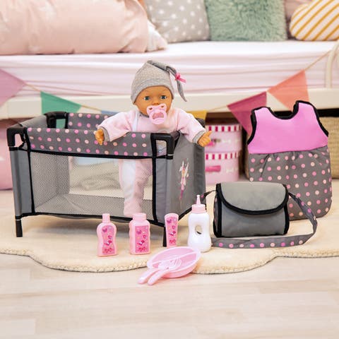 Baby Doll Travel Bed and Accessories Set, Fits Dolls up to 42 cm Long