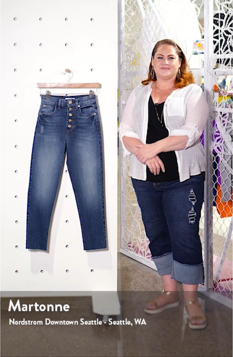 Alicia Button Fly High Waist Crop Mom Jeans, sales video thumbnail