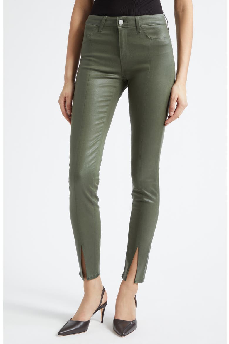 Jyothi High Waist Split Ankle Coated Skinny Jeans, Main, color, STONE GREY COATED