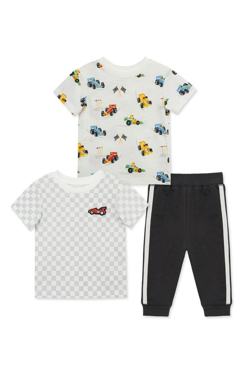 Little Me Race Care 3-Piece T-Shirt & Pants Set, Main, color, Grey