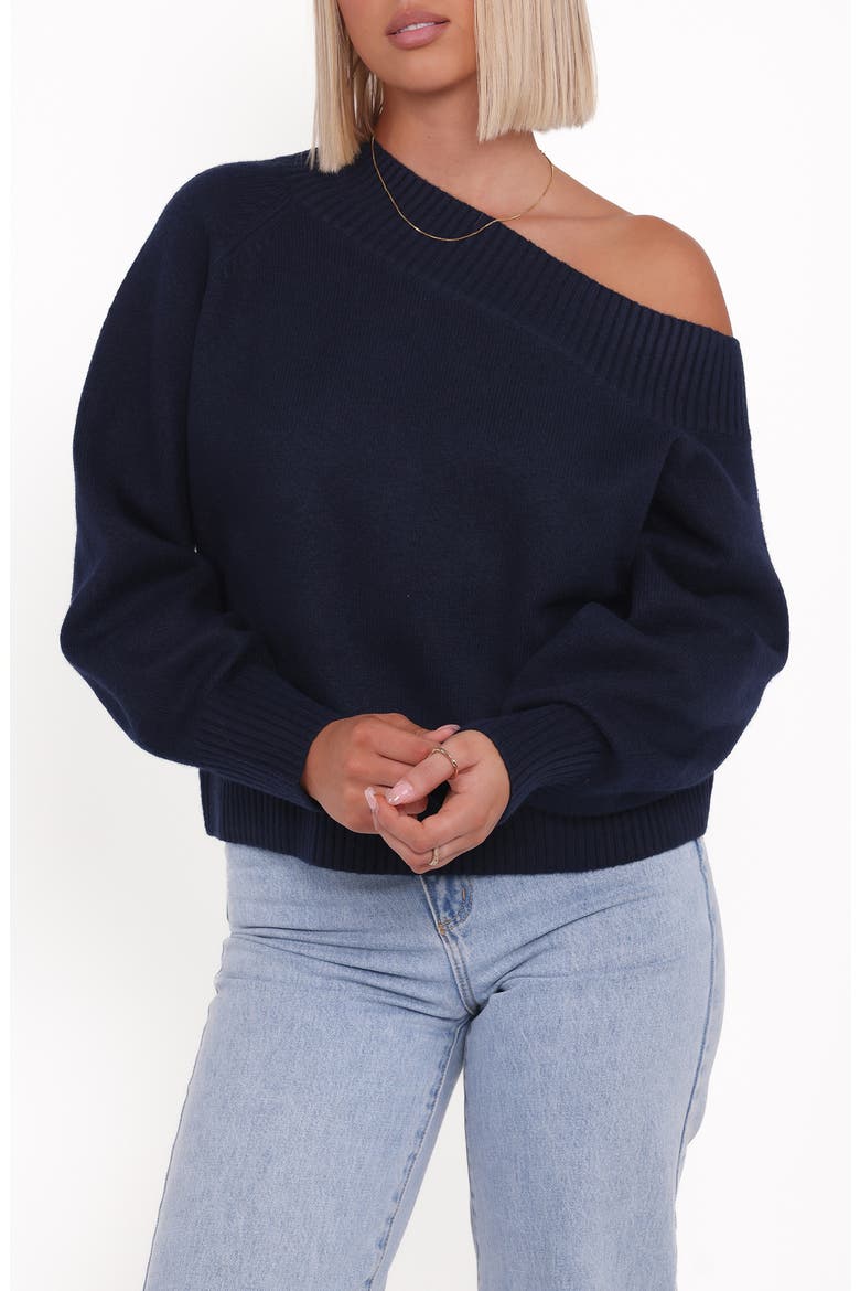 Allis One-Shoulder Sweater, Main, color, NAVY