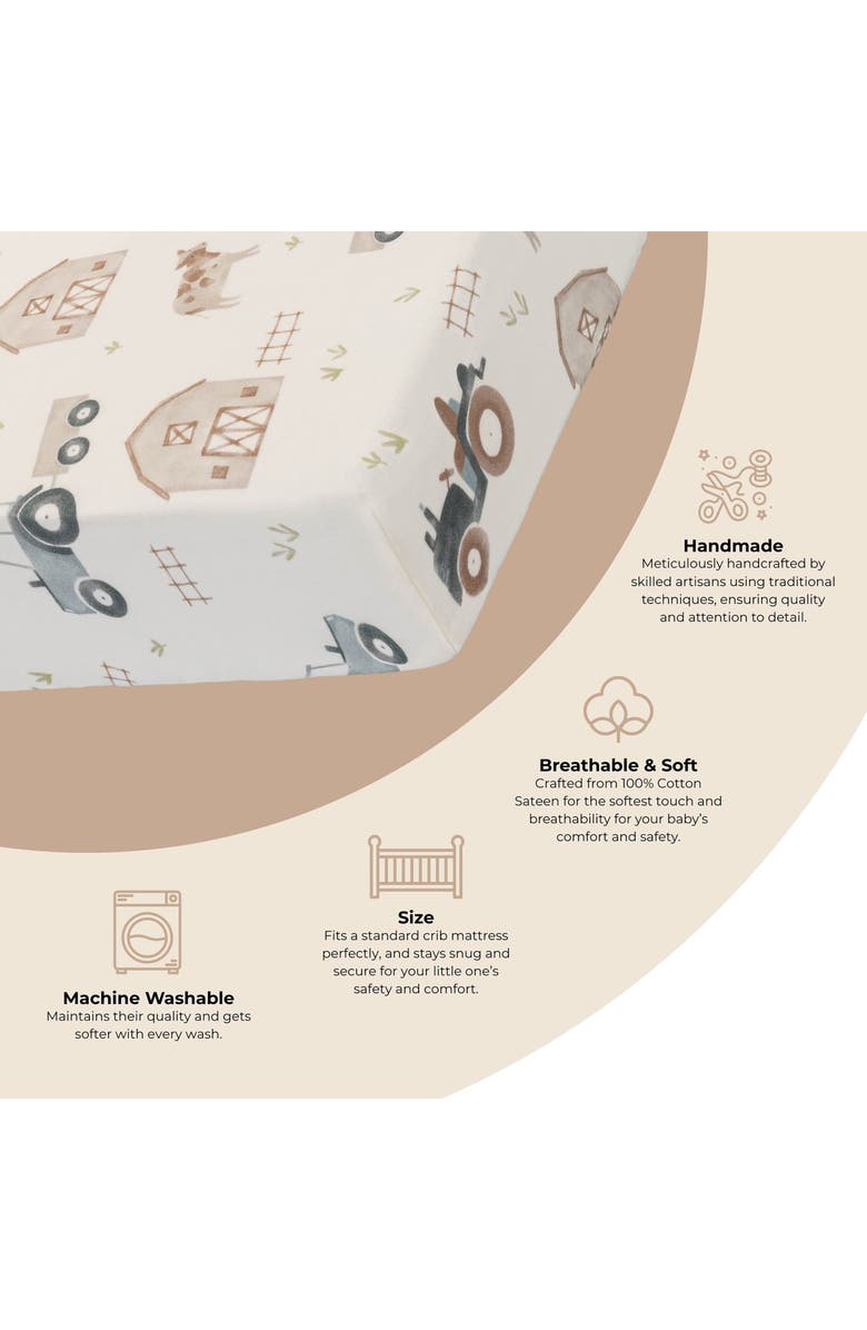 CRANE BABY Tractor Fitted Cotton Crib Sheet, Alternate, color, Beige