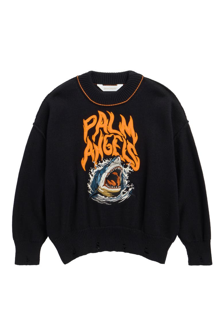 Kids' Flames Shark Crewneck Sweatshirt, Main, color, BLACK/ ORANGE