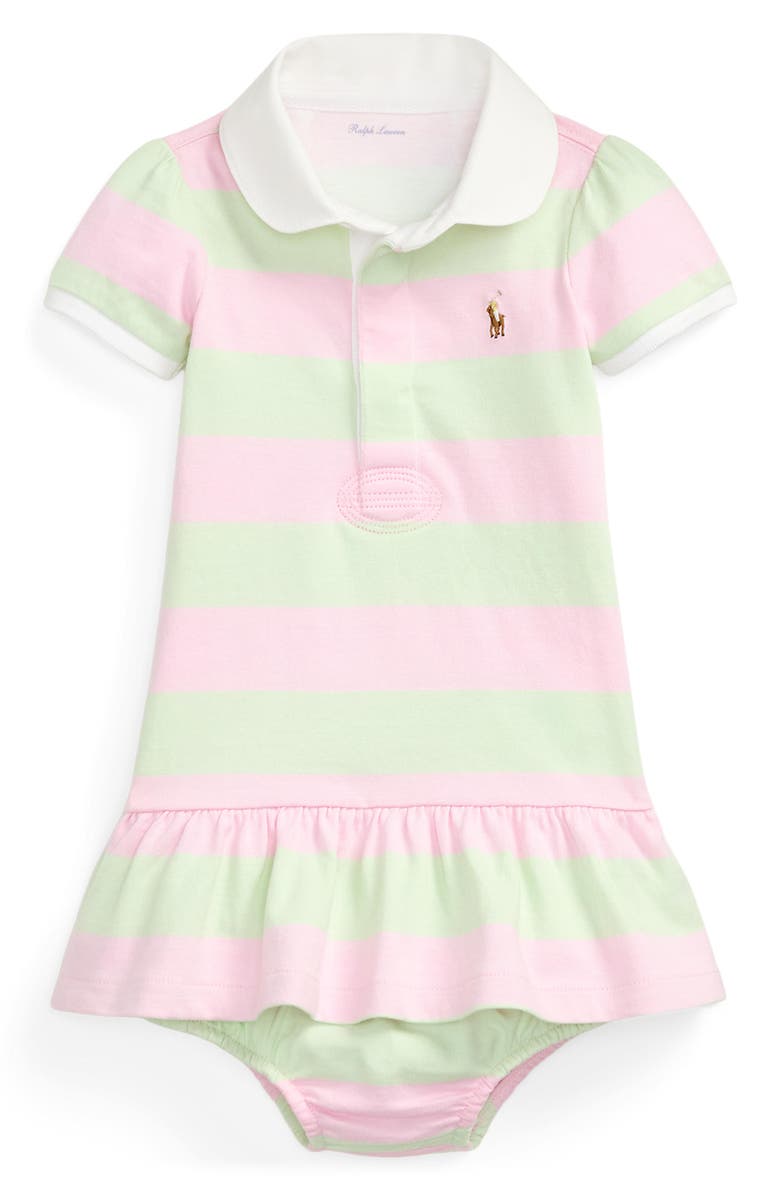 Ralph Lauren Rugby Stripe Cotton Jersey Dress & Bloomers, Main, color, 