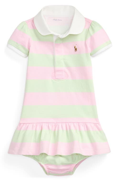 Polo Ralph Lauren Baby Girls Striped Rugby Dress With Bloomers In Bath Pink Multi
