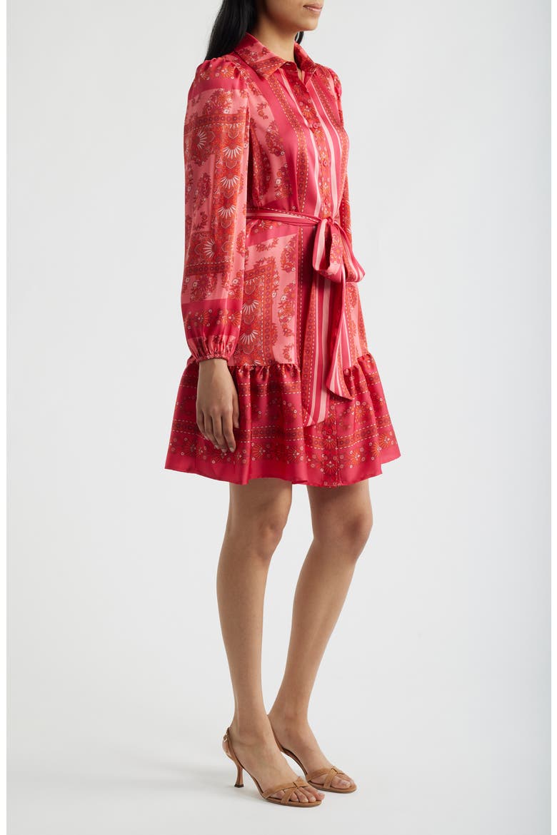 Long Sleeve Belted Minidress, Alternate, color, GRENADINE MULTI