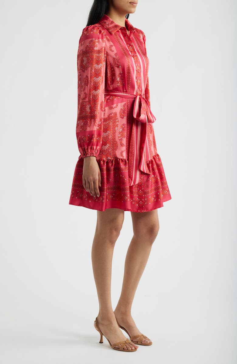 Anne Klein Long Sleeve Belted Minidress, Alternate, color, Grenadine Multi
