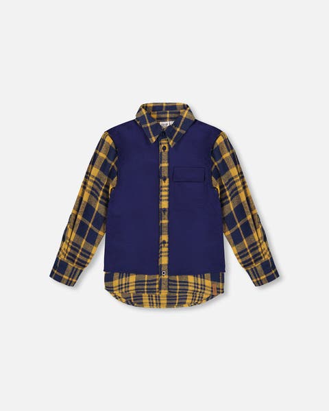 Long Sleeve Plaid Flannel Shirt with Solid Vest (Toddler & Little Kid)