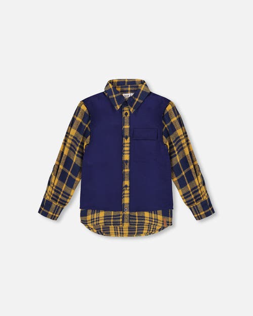 Deux Par Deux Long Sleeve Plaid Flannel Shirt With Solid Vest In Blue