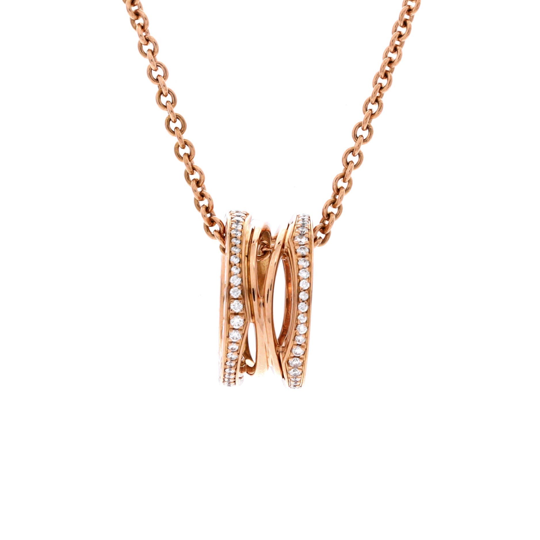 B.Zero1 Open Design Legend Zaha Hadid Pendant Necklace 18K Rose Gold with Diamonds, Main, color, Metallic Gold