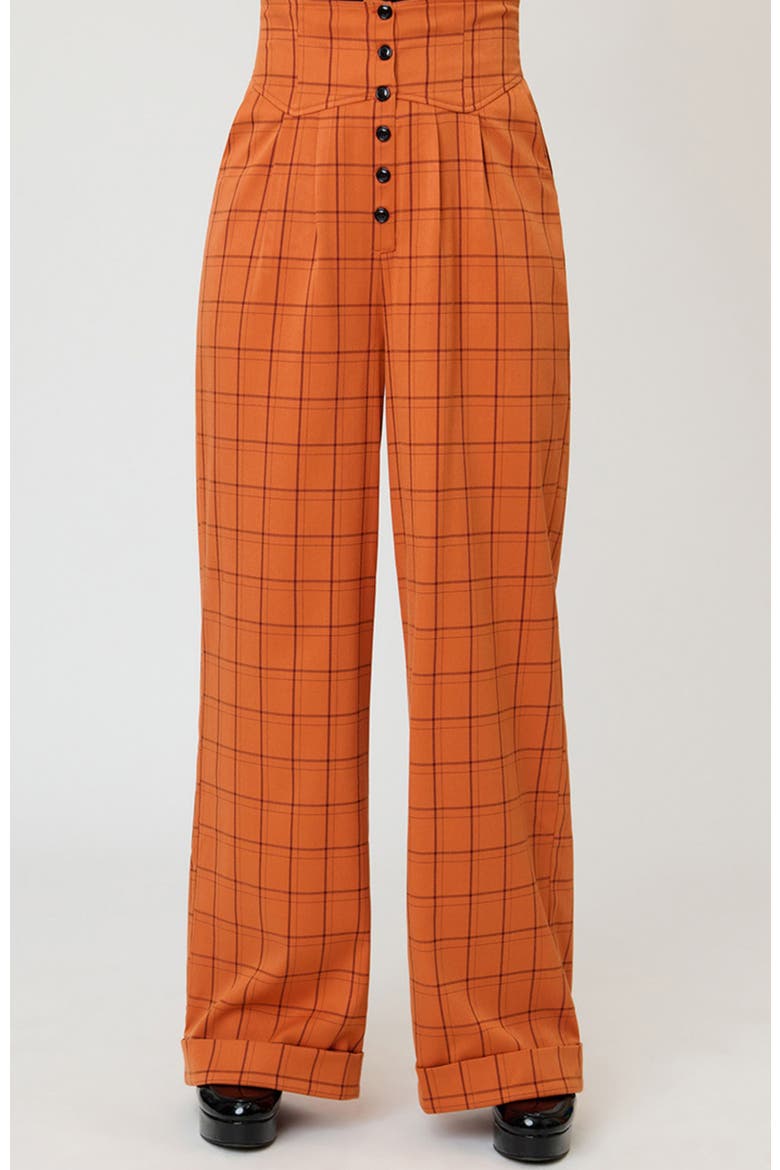 High Waist Trouser, Alternate, color, Orange Plaid