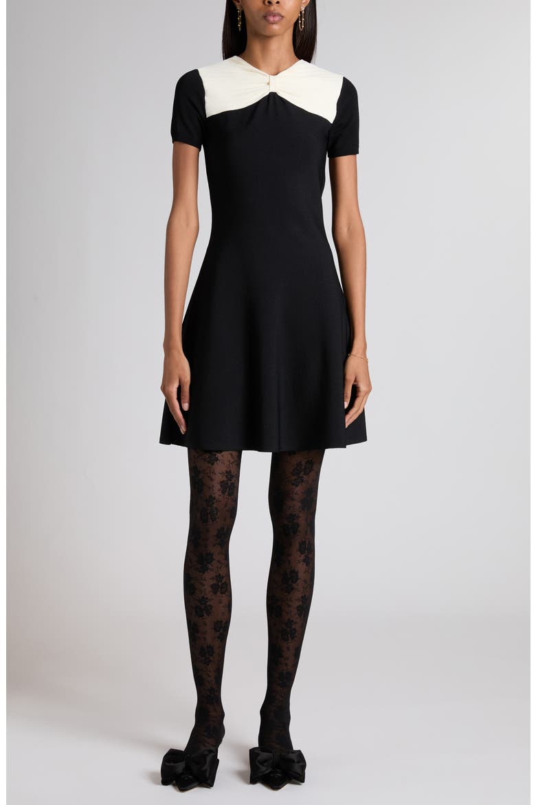 Bow Detail Knit A-Line Sweater Dress, Main, color, BLACK/ IVORY