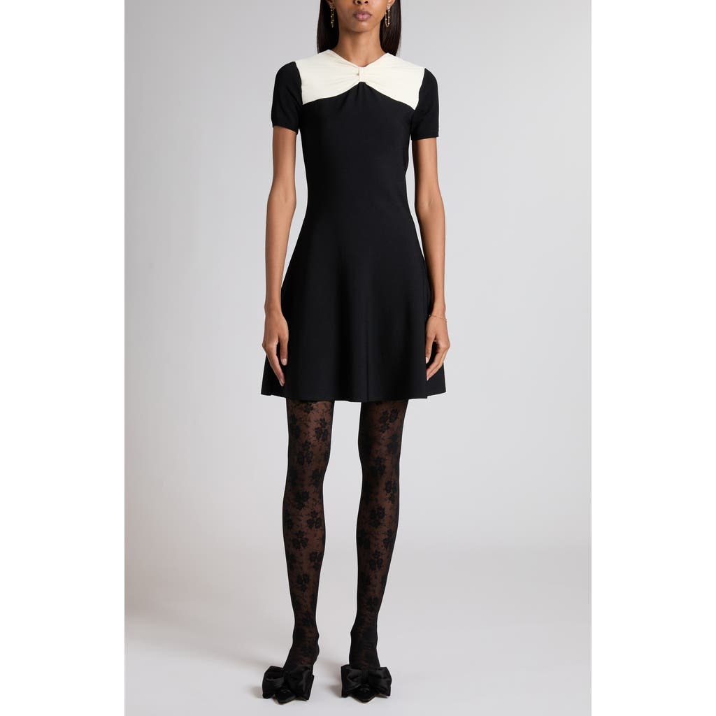 Valentino Bow Detail Knit A-line Sweater Dress In Black