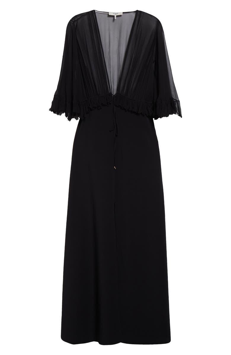 Chloé Semisheer Silk Georgette Dress, Alternate, color, Black