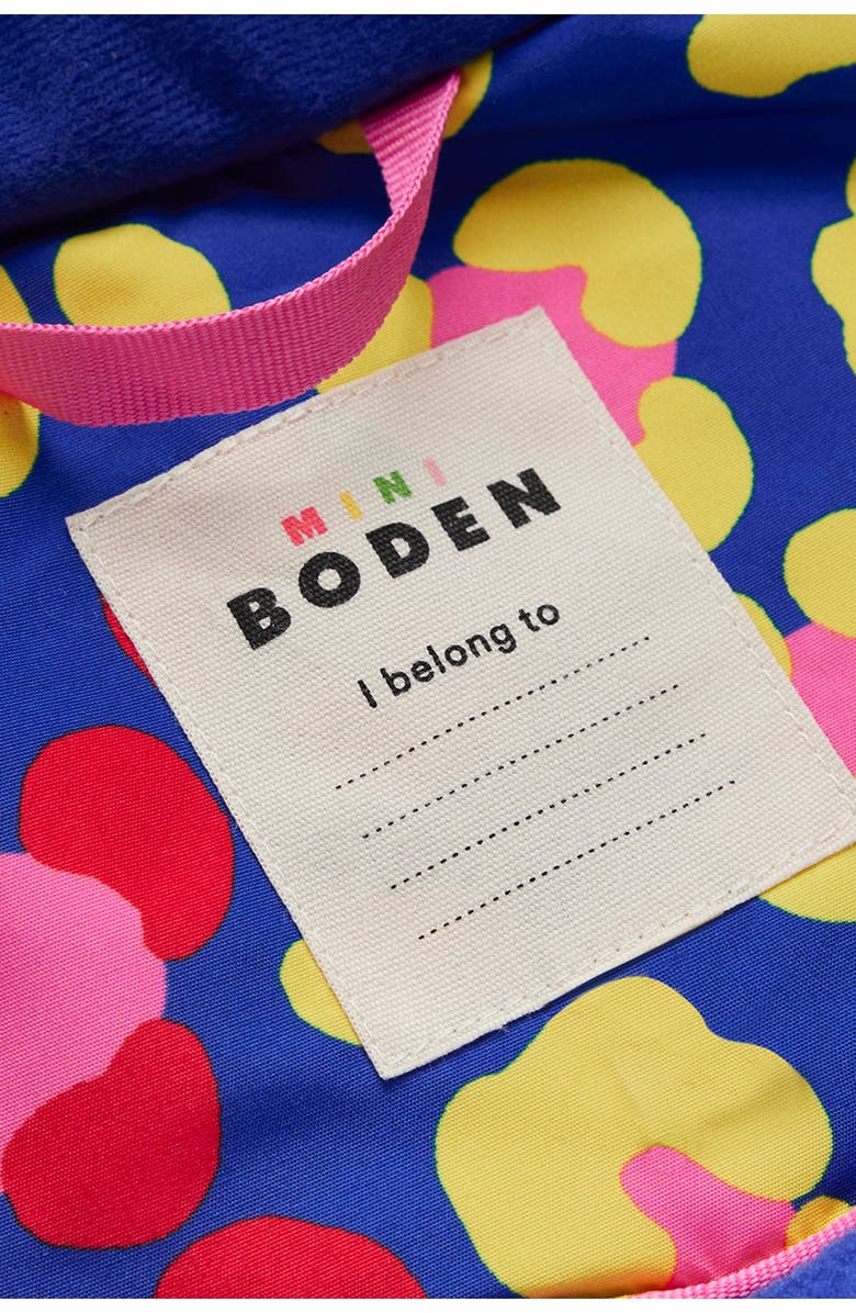 Mini Boden Kids' All Weather Faux Fur Trim Hooded Waterproof Coat, Alternate, color, Multi Rainbow Leopard