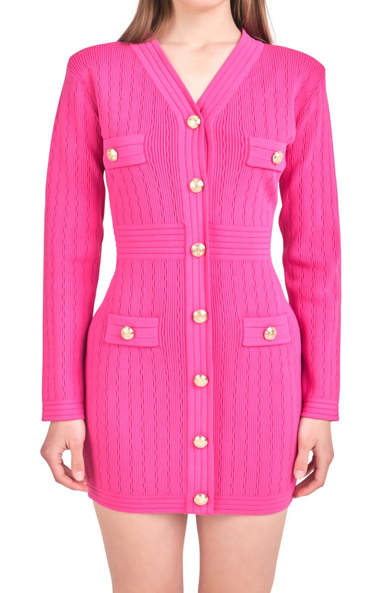 Endless Rose Padded Shoulder Long Sleeve Sweater Minidress, Alternate, color, Fuchsia