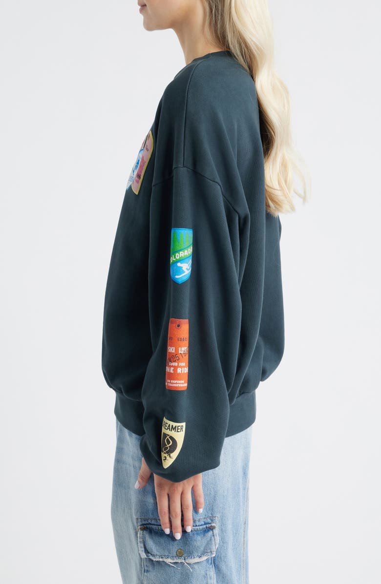 Daydreamer Ski Patch Pass Collector Oversize Cotton Sweatshirt, Alternate, color, Washed Black