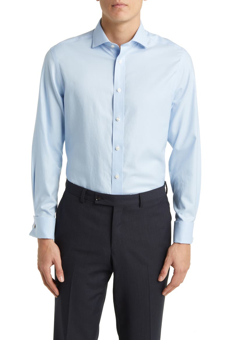 Non-Iron Twill Cutaway Slim Fit Shirt Double Cuff, Main, color, SKY BLUE