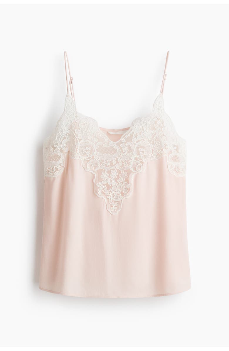 H&M Lace-trimmed Strappy Top, Main, color, Light Pink