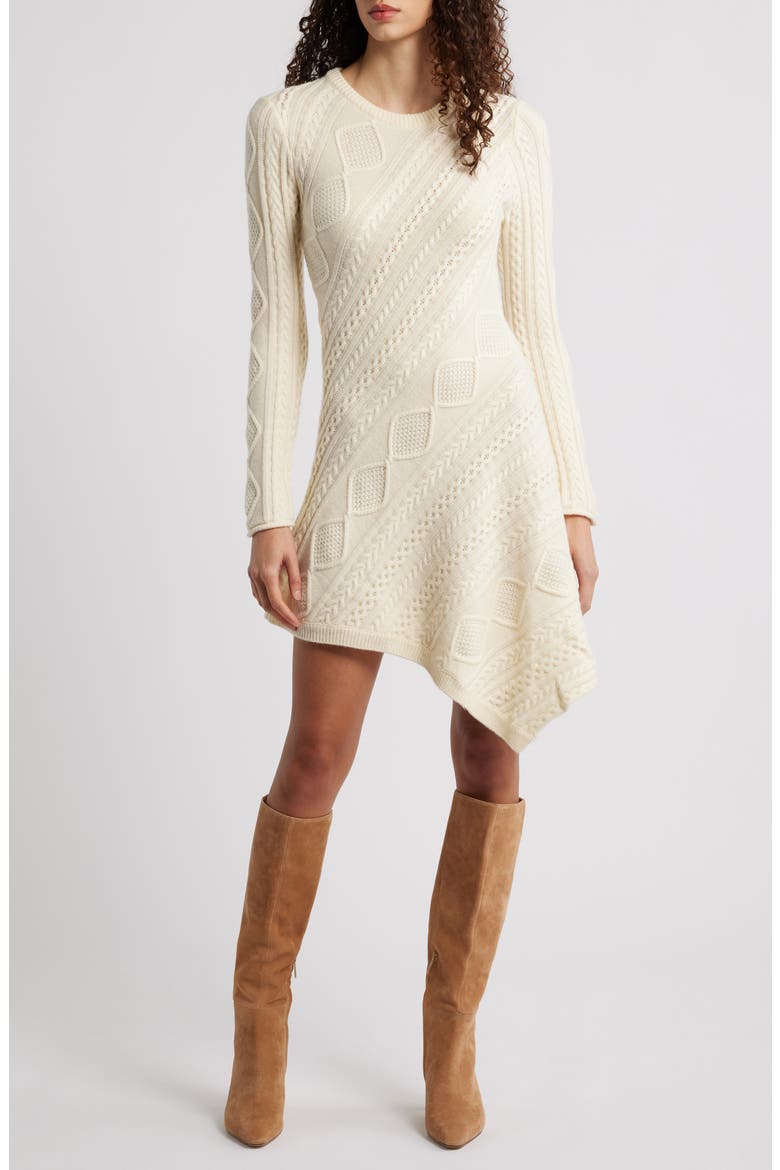 Eva Long Sleeve Cable Stitch Sweater Dress, Main, color, IVORY