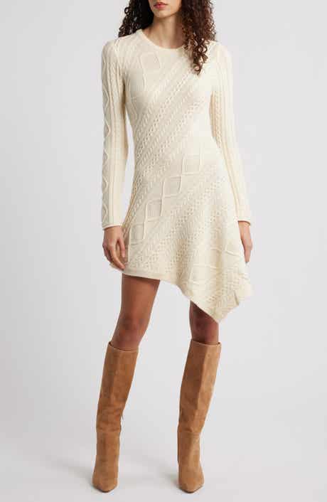 STAUD Eva Long Sleeve Cable Stitch Sweater Dress